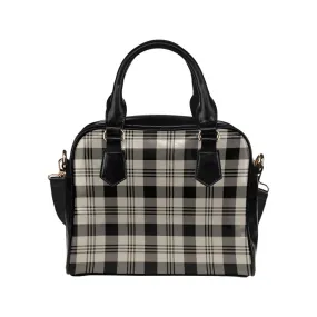 Grey Plaid Purse, Tartan Beige Black Check Pattern Cute Small Shoulder Bag High Grade PU Leather Women Designer Handbag