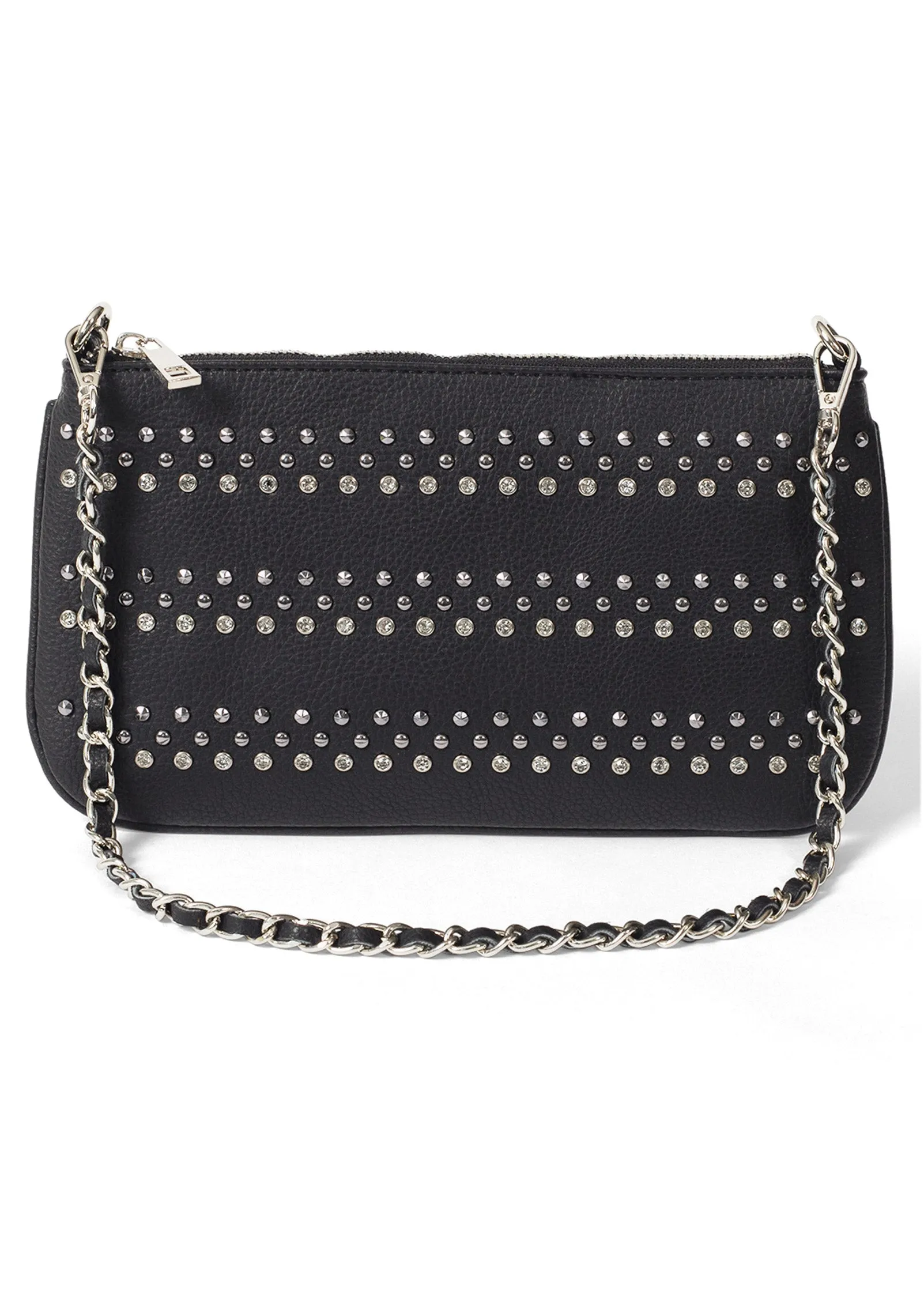 Grommet Zip-Close Crossbody - Black & Silver