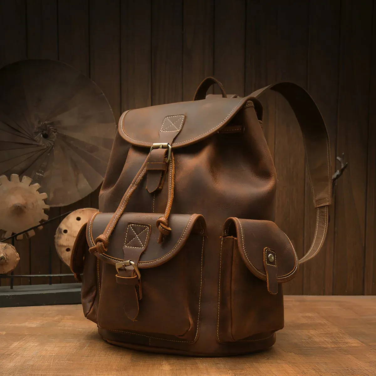 Handmade cowhide backpack - school backpack