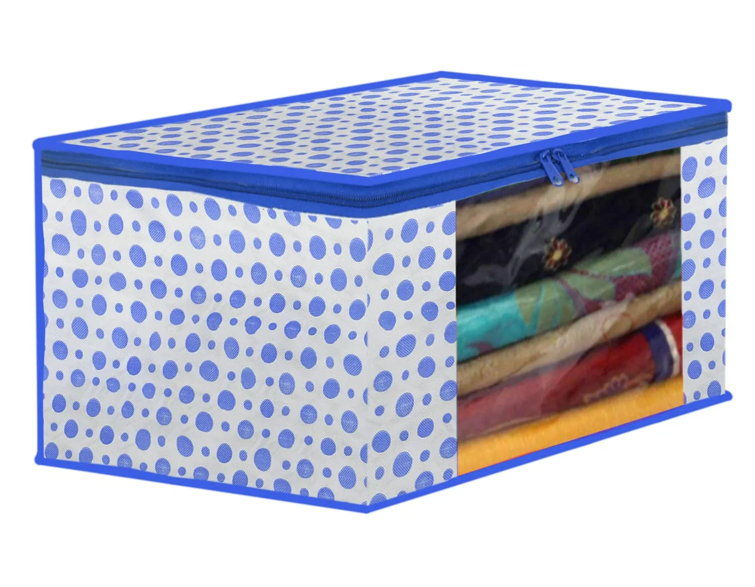 Heart Home Dot Printed Foldable, Lightweight Non-Woven Saree Cover/Organizer With Tranasparent Window- Pack of 12 (Blue & Pink)-46HH0515