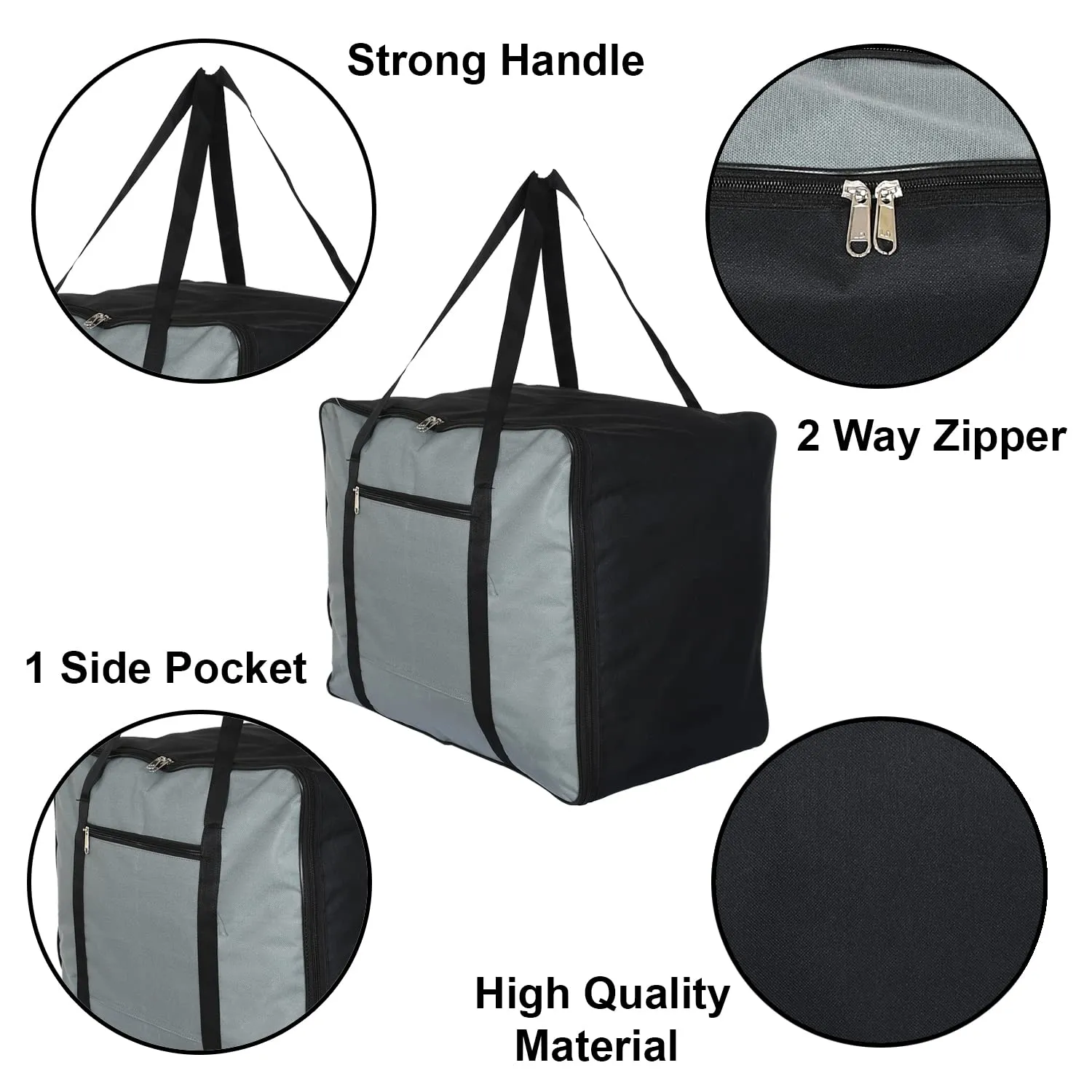 Heart Home Large Moisture Proof Wardrobe Organizer Storage Bag For Clothes With Zipper Closure and Handle (Grey & Black)-HS43HEARTH26697