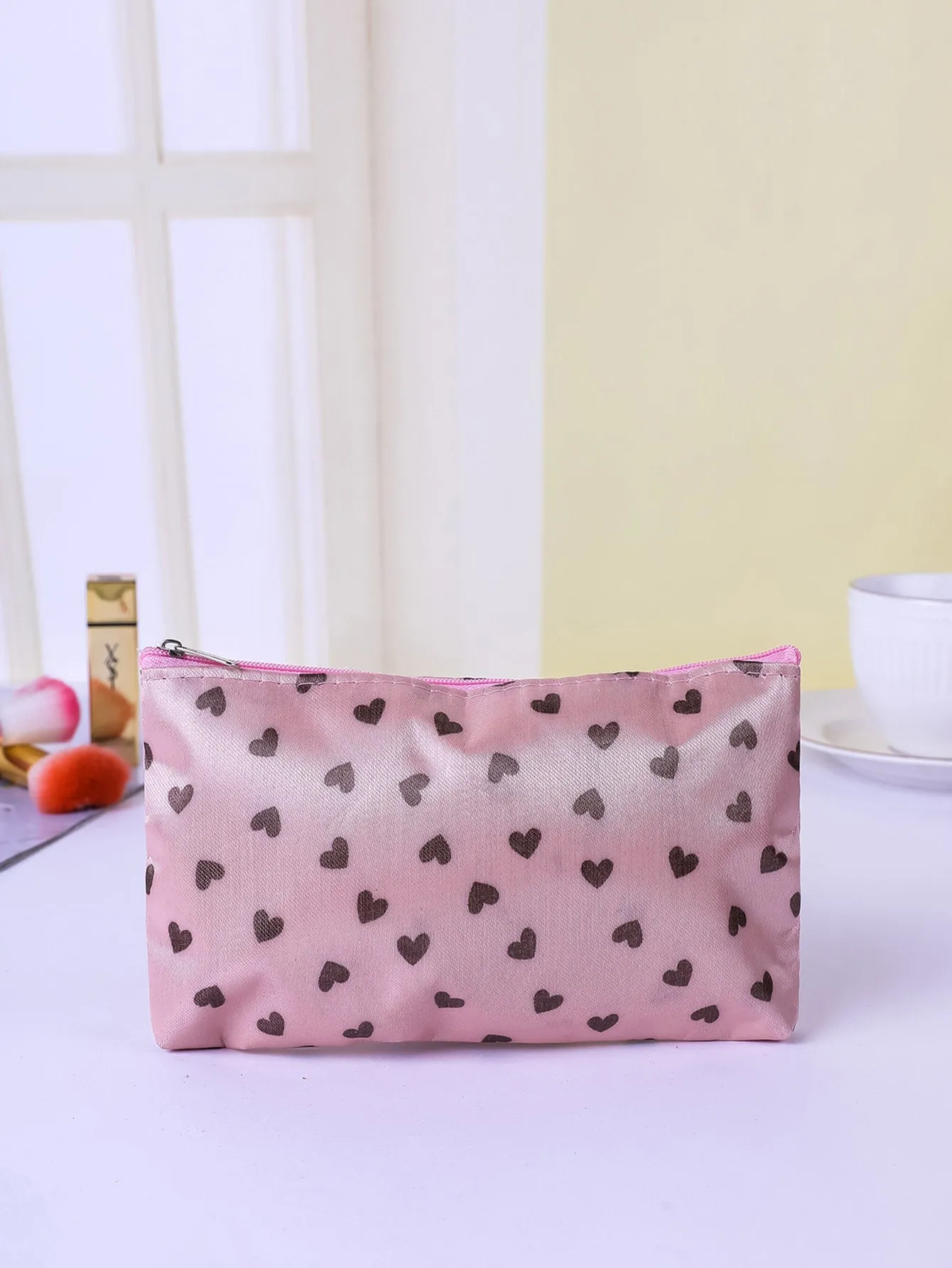 Heart Pattern Zipper Makeup Bag Cosmetic Organizer Toiletries Bag Makeup