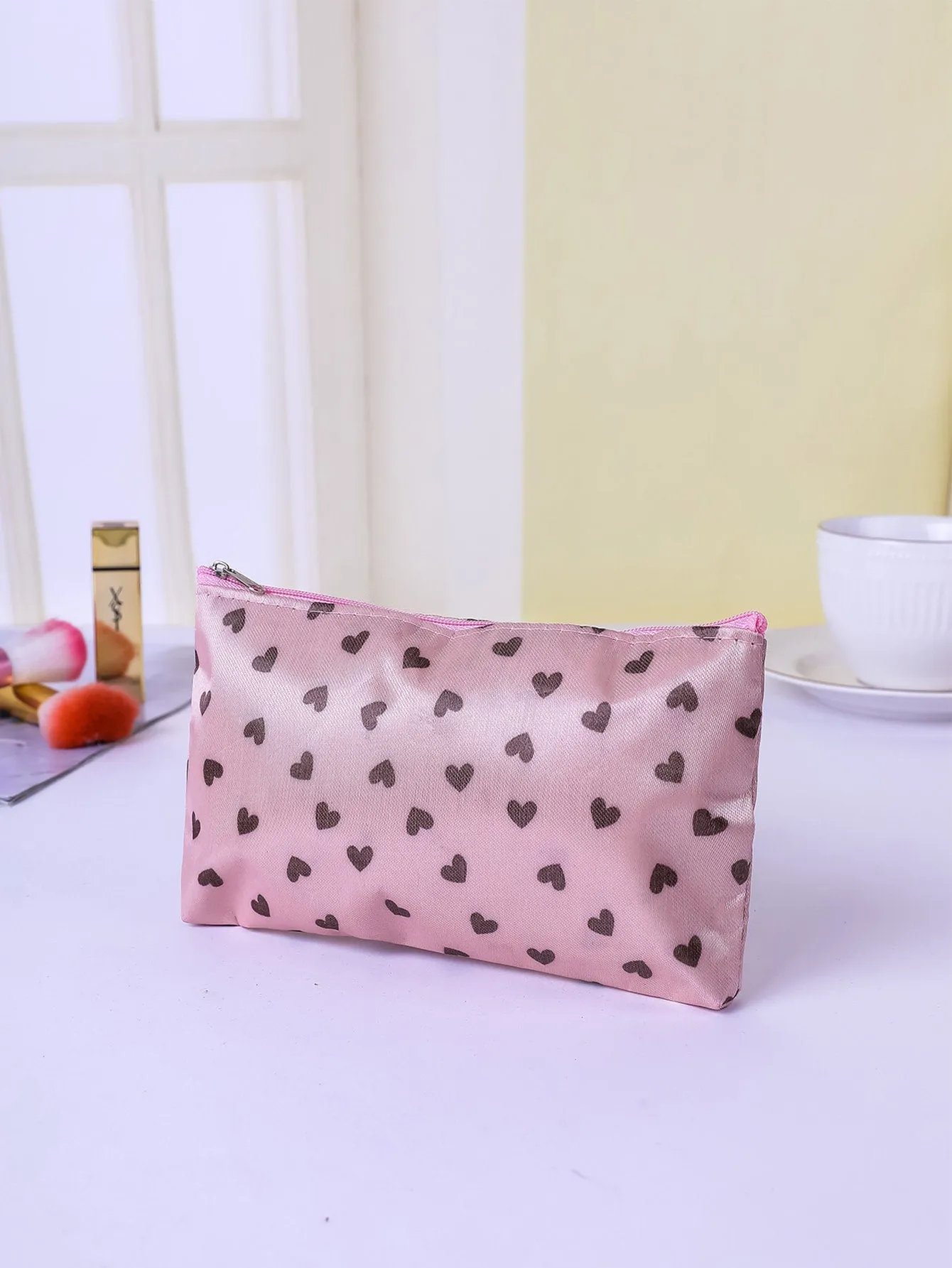 Heart Pattern Zipper Makeup Bag Cosmetic Organizer Toiletries Bag Makeup