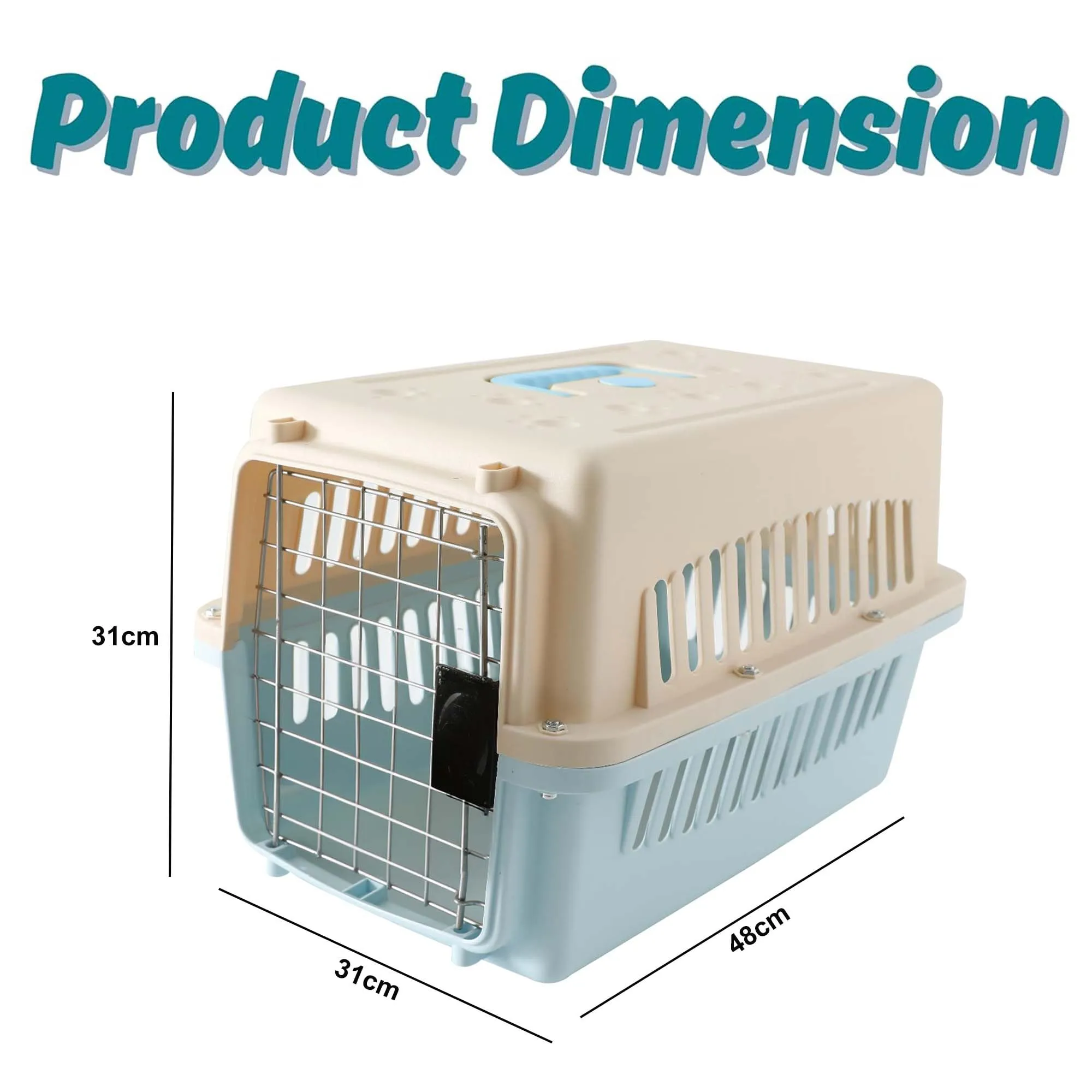 Homestic 48x31x31 CM Strong Metal Heavy Duty Cat & Dog Cage for Large Dogs | Dog Crate, Kennel & Rabbit House/Shelter | Plastic Portable Pet Travel Carrier Cage | New Blue