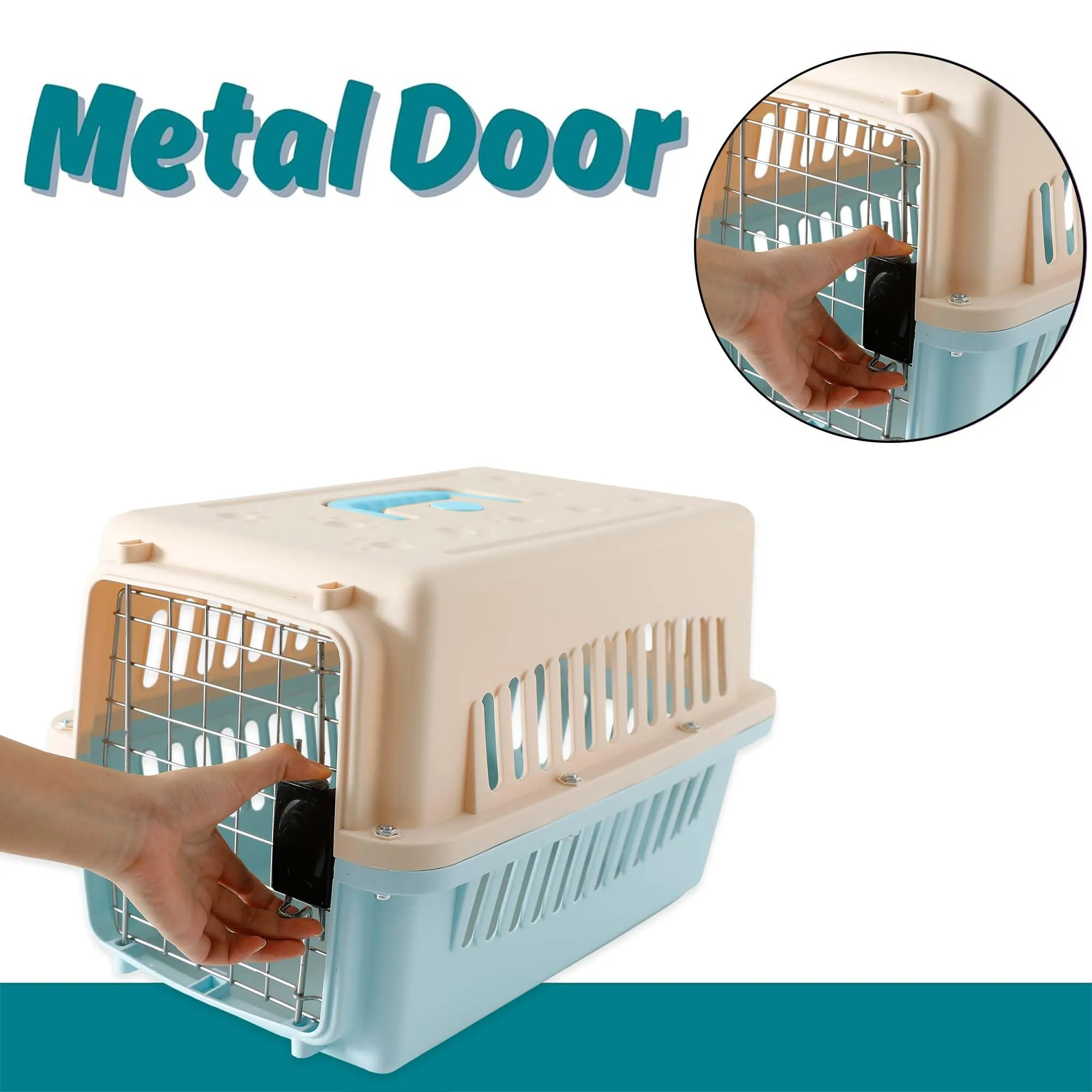 Homestic 48x31x31 CM Strong Metal Heavy Duty Cat & Dog Cage for Large Dogs | Dog Crate, Kennel & Rabbit House/Shelter | Plastic Portable Pet Travel Carrier Cage | New Blue