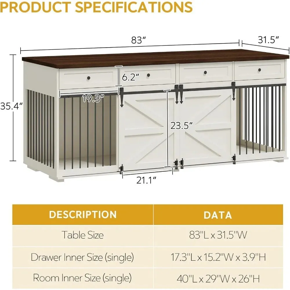 Indoor Wooden Dog Crate Furniture with 4 Drawers & Sliding Barn Doors – Stylish Kennel for Small Dogs