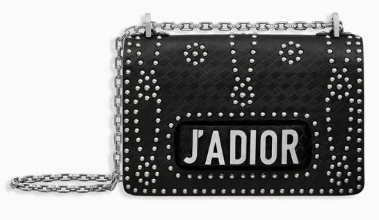 J'adior Flap Bag in Black Studded Calfskin