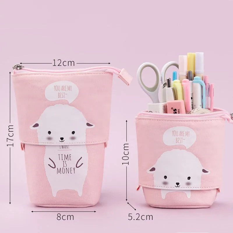 Kawaii Cat Bear Sheep Pencil Bag Pen Case Flexible Big Capacity Fabric Quality Pencil Box Kids Gift School Supplies Stationery