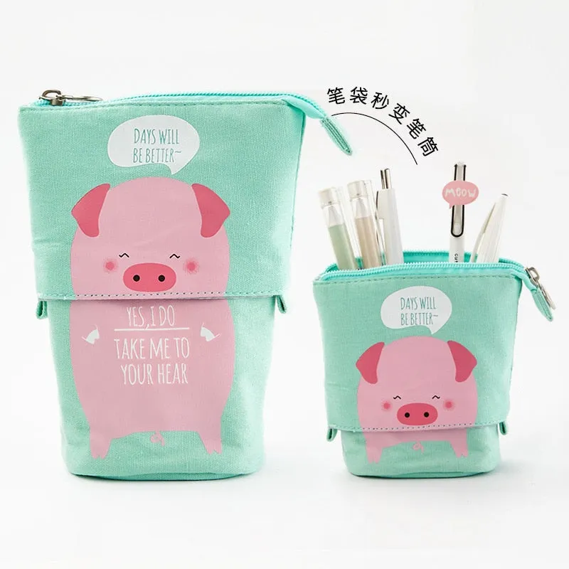 Kawaii Cat Bear Sheep Pencil Bag Pen Case Flexible Big Capacity Fabric Quality Pencil Box Kids Gift School Supplies Stationery