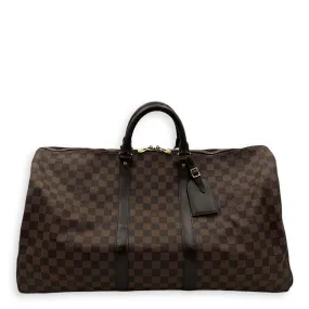 Keepall Duffle Bag 55 Damier Ebene in Coated Canvas, Gold hardware