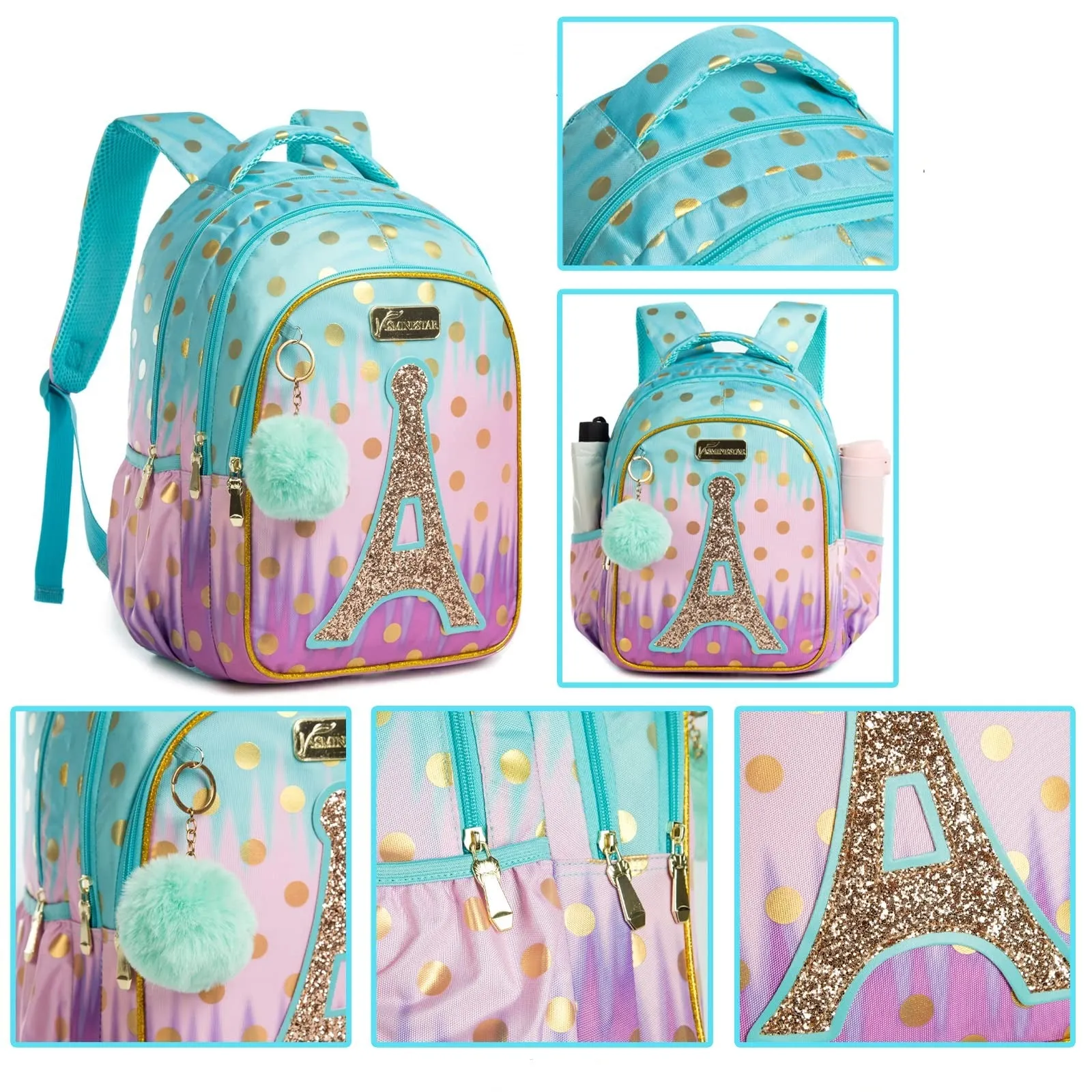 Kids Sequin Primary School Backpack Lunch Bag Pencil Case Set