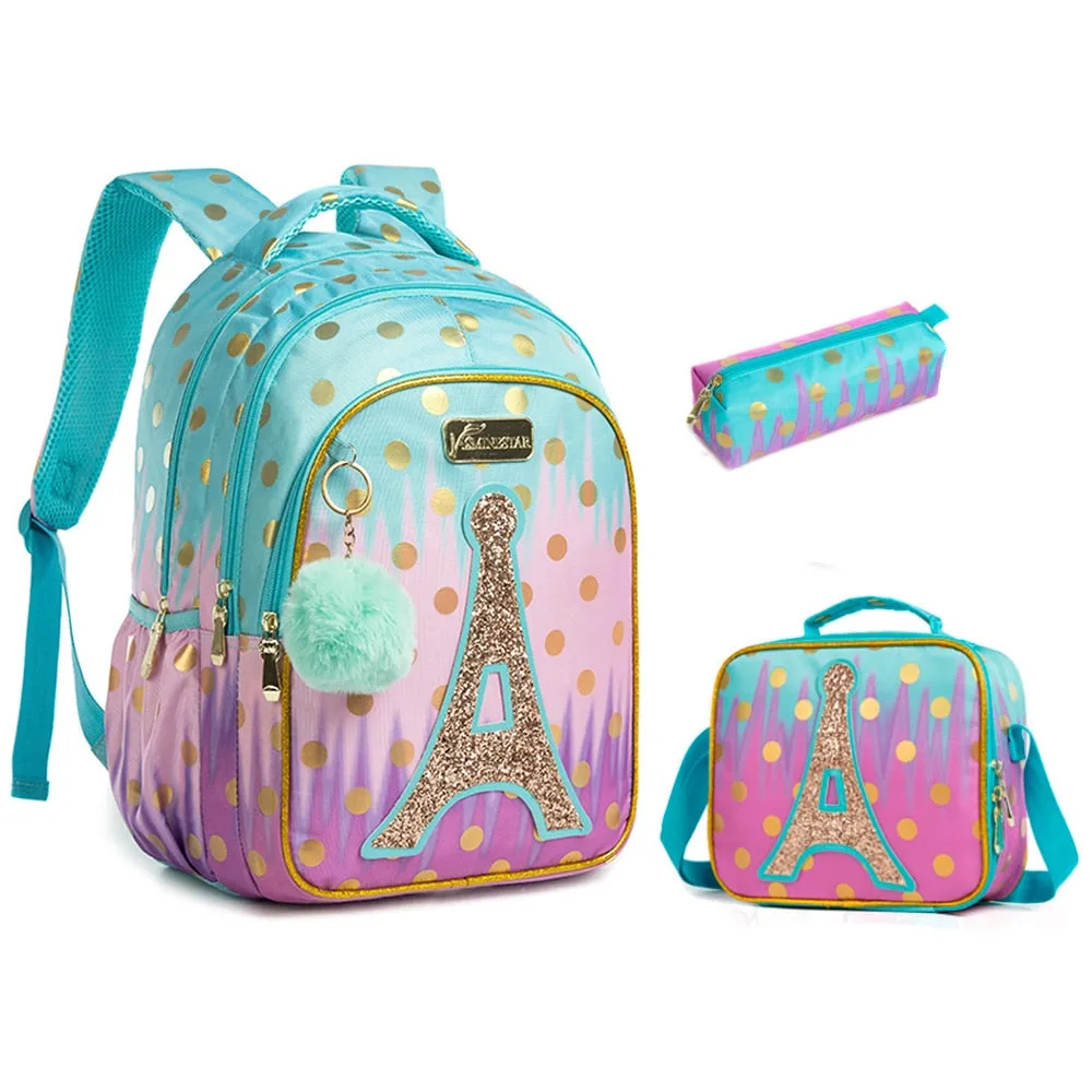 Kids Sequin Primary School Backpack Lunch Bag Pencil Case Set