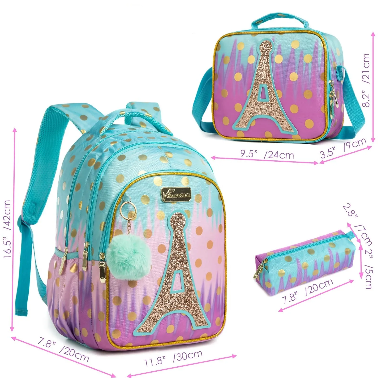 Kids Sequin Primary School Backpack Lunch Bag Pencil Case Set