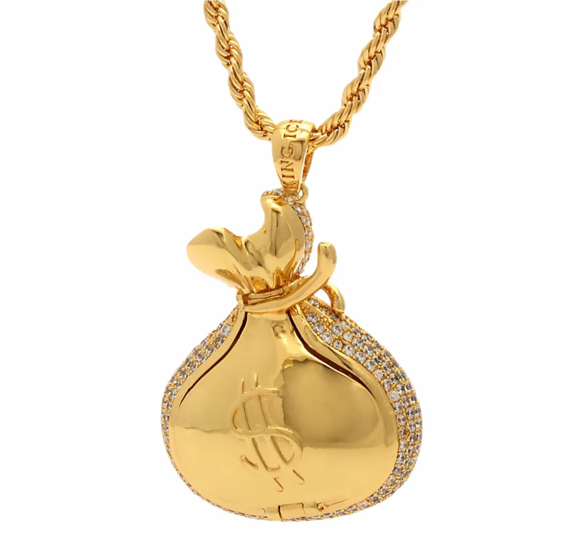 KING ICE: 14k Money Bag Stash Necklace