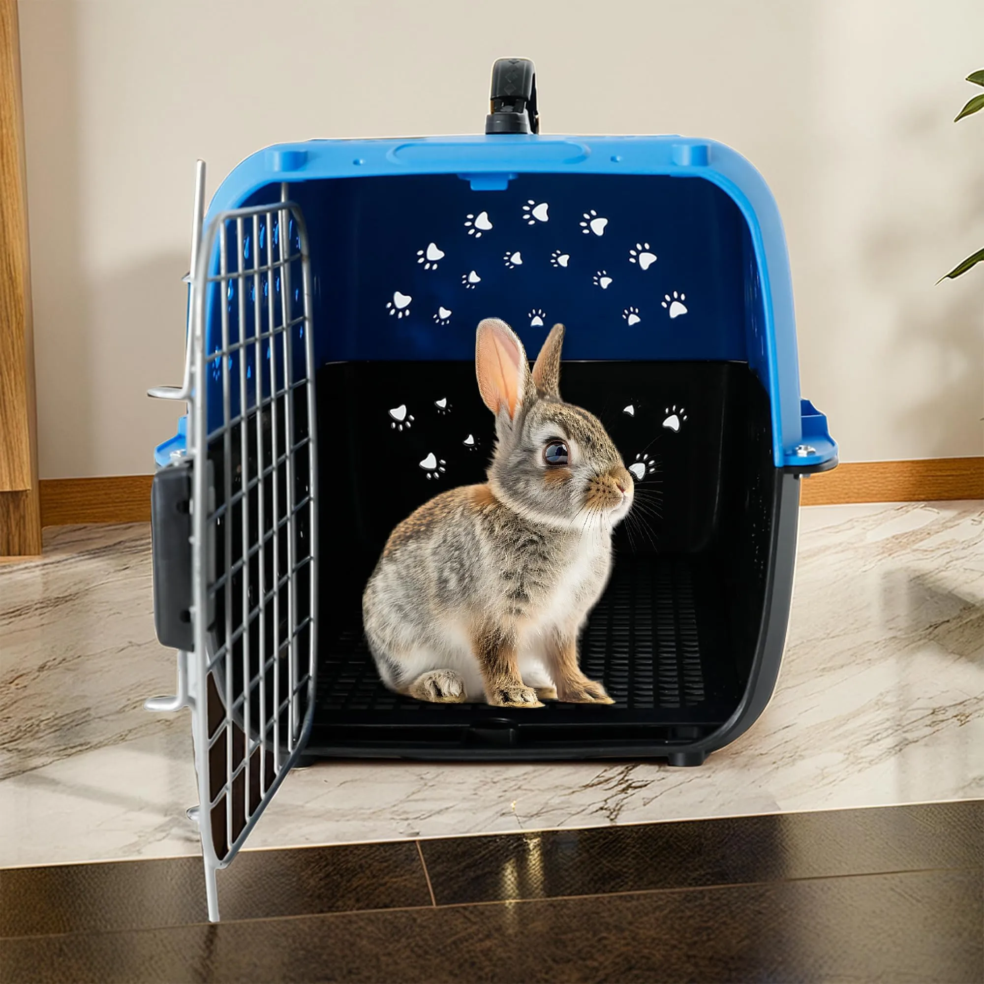 Kuber Industries 47x30x35 CM Strong Metal Heavy Duty Cat & Dog Cage for Large Dogs | Dog Crate, Kennel & Rabbit House/Shelter | Plastic Portable Pet Travel Carrier Cage | Deep Blue