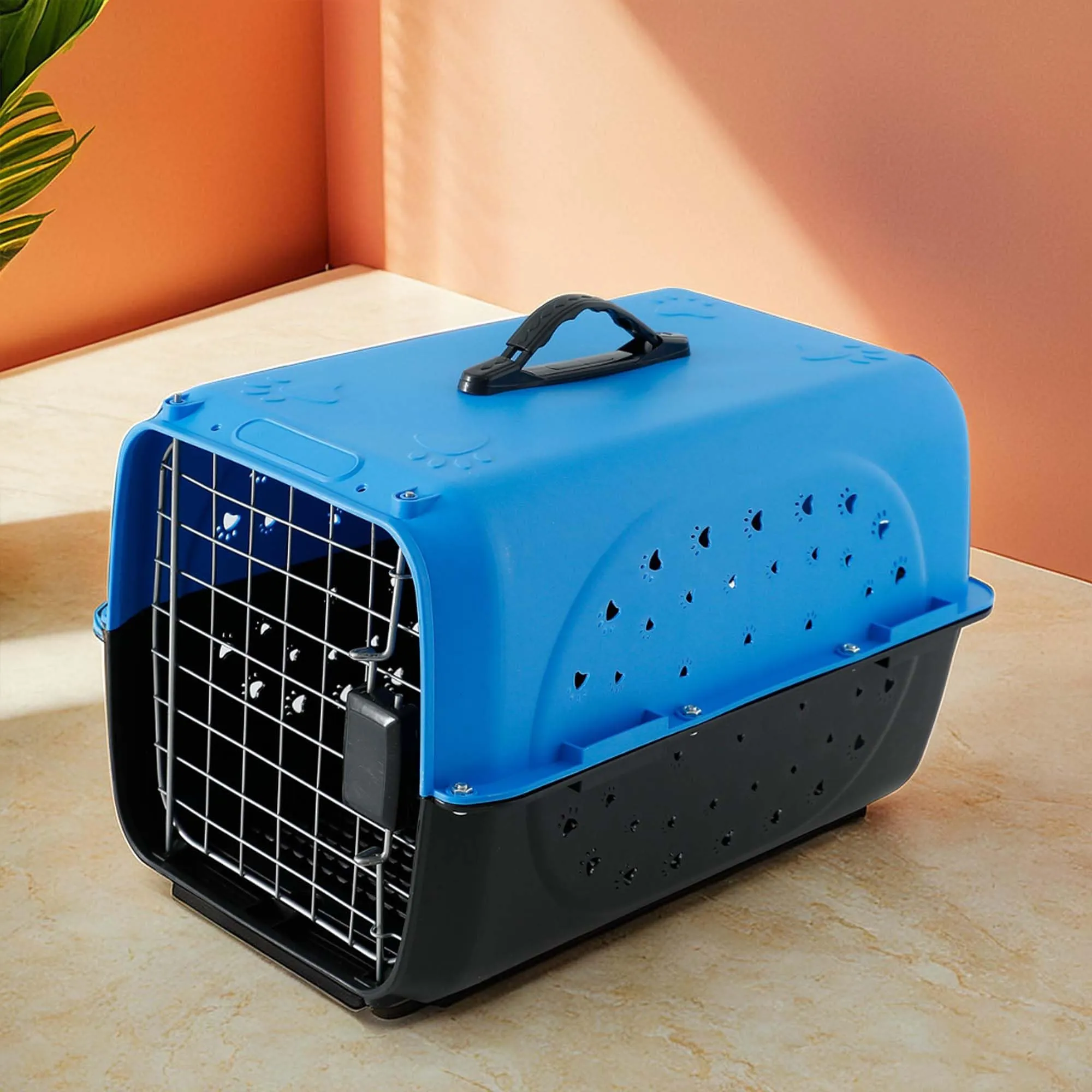 Kuber Industries 47x30x35 CM Strong Metal Heavy Duty Cat & Dog Cage for Large Dogs | Dog Crate, Kennel & Rabbit House/Shelter | Plastic Portable Pet Travel Carrier Cage | Deep Blue