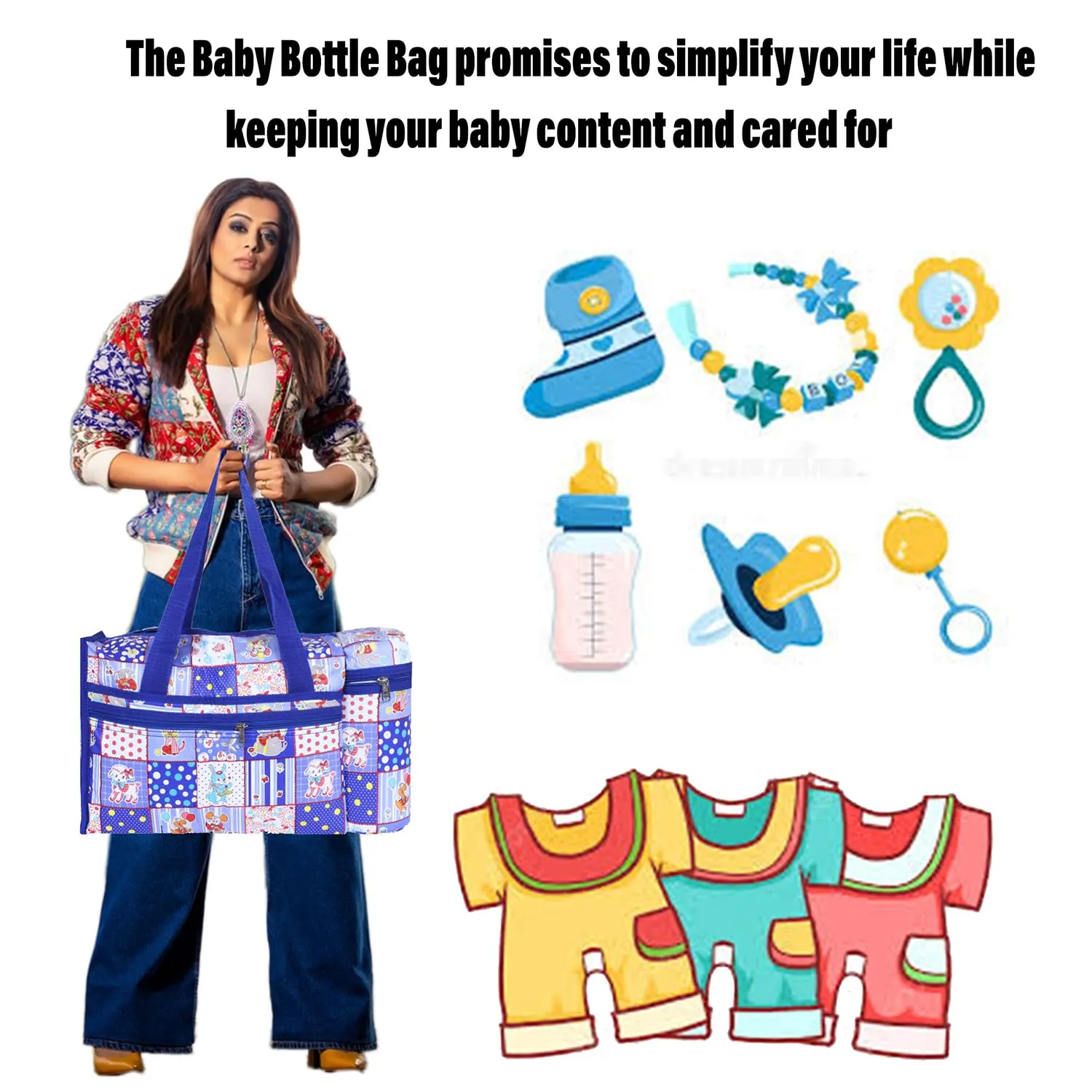 Kuber Industries Baby Bag | Parachute Baby Bottle Cooler Bag | Baby Bottle Bag | Baby Bottle Bag with 2 Bottle Warmers | Baby Cloth Bag | Cartoon Bottle Bag | Blue