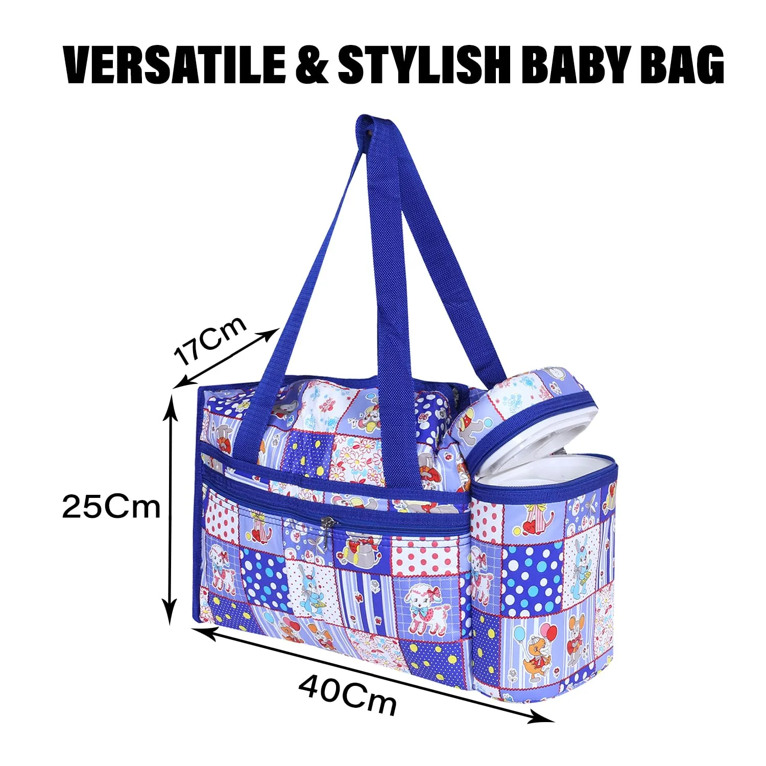 Kuber Industries Baby Bag | Parachute Baby Bottle Cooler Bag | Baby Bottle Bag | Baby Bottle Bag with 2 Bottle Warmers | Baby Cloth Bag | Cartoon Bottle Bag | Blue