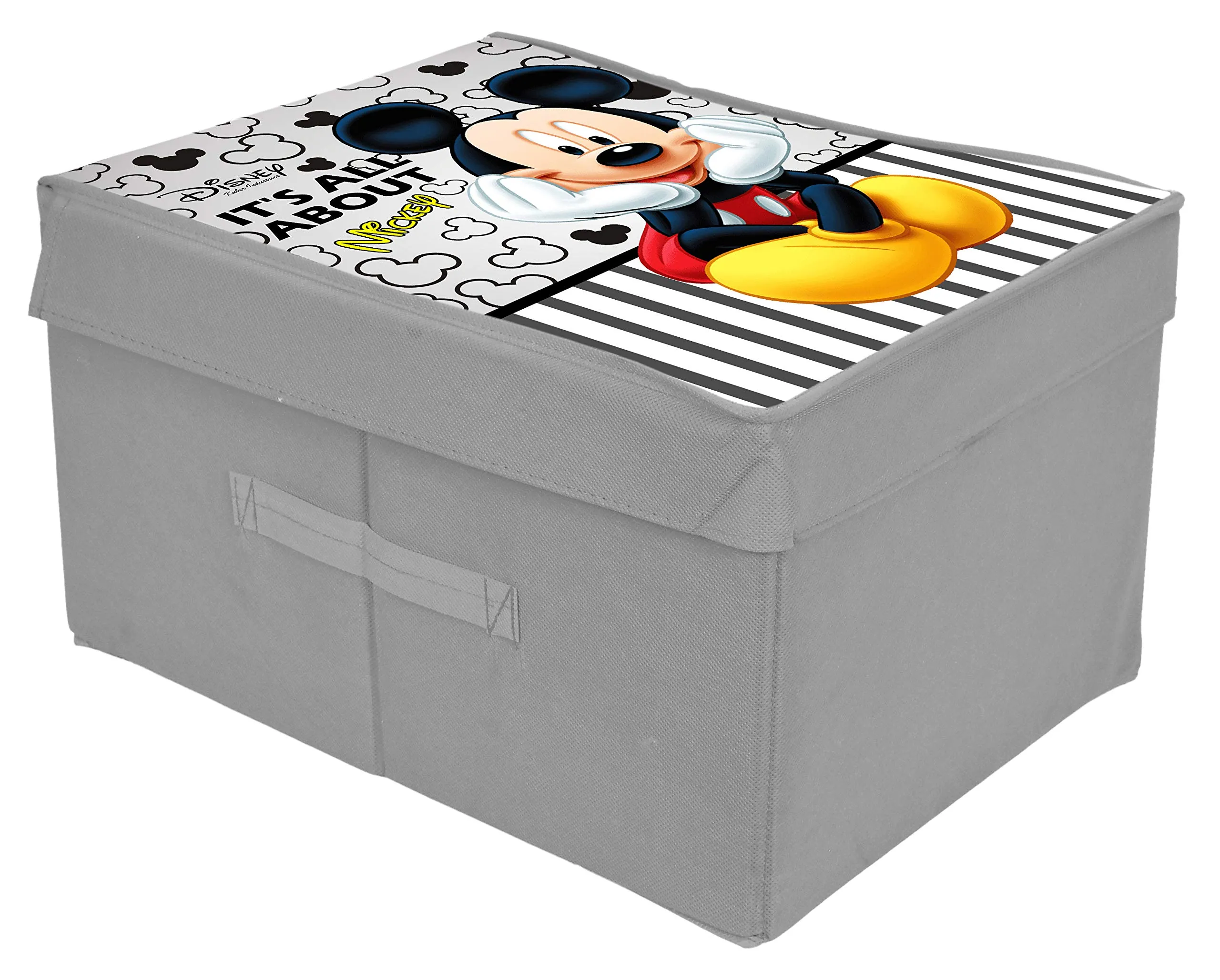 Kuber Industries Disney Mickey Print Non Woven 2 Pieces Fabric Foldable Cloth Storage Wardrobe Organiser Box with Lid, Extra Large (Grey)-KUBMART16315