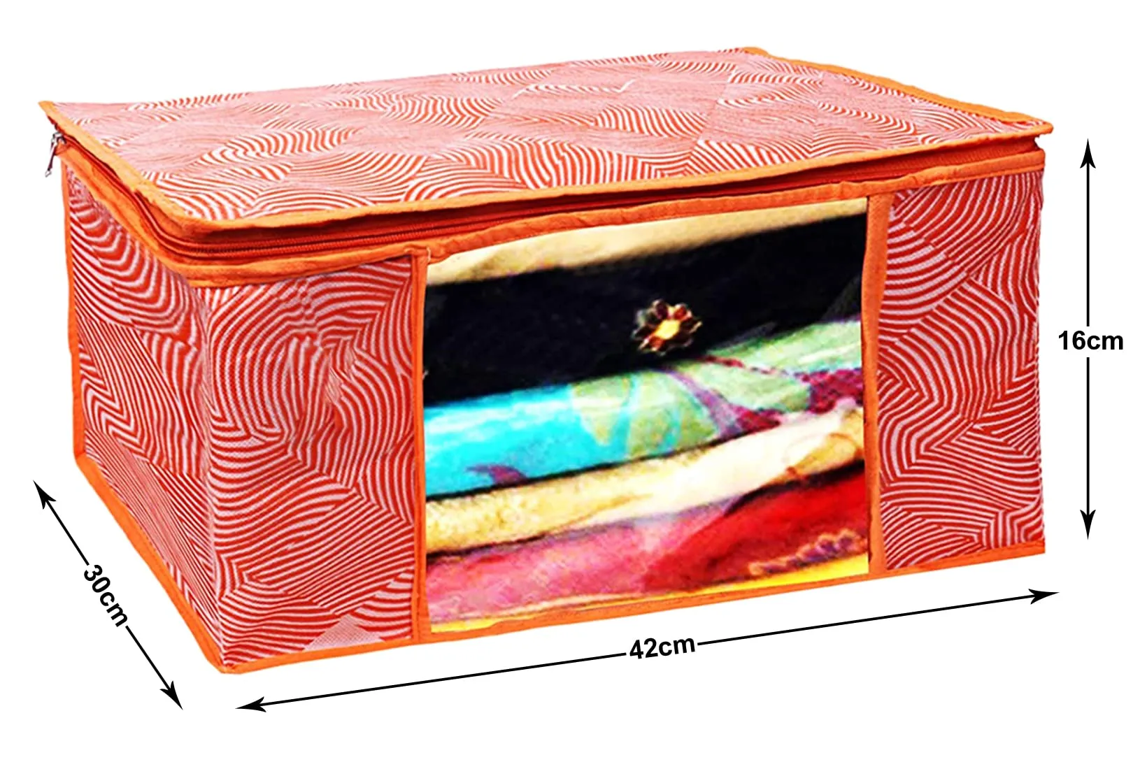 Kuber Industries Lahariya Design Non-woven Sarees, Clothes Cover/Organizer With Transparent Window- Pack of 3 (Orange)-44KM0378