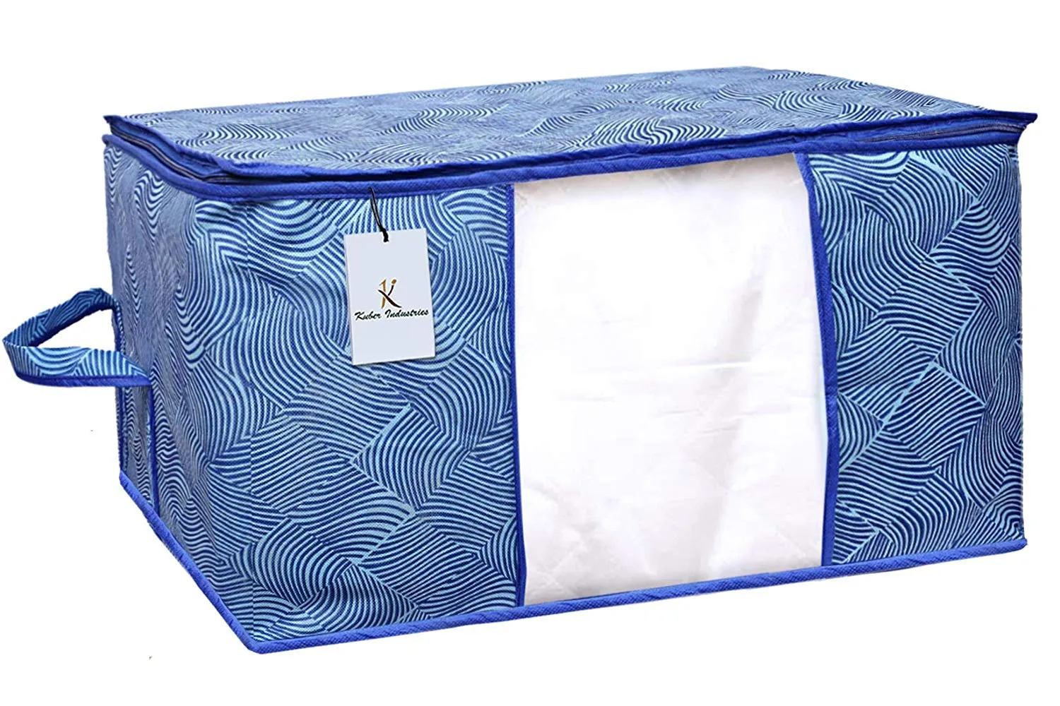 Kuber Industries Laheriya Design Non Woven Underbed Bag|Storage Organiser|Blanket Cover with Transparent Window|Storage Bag For Clothes Large|Pack of 6 (Blue)