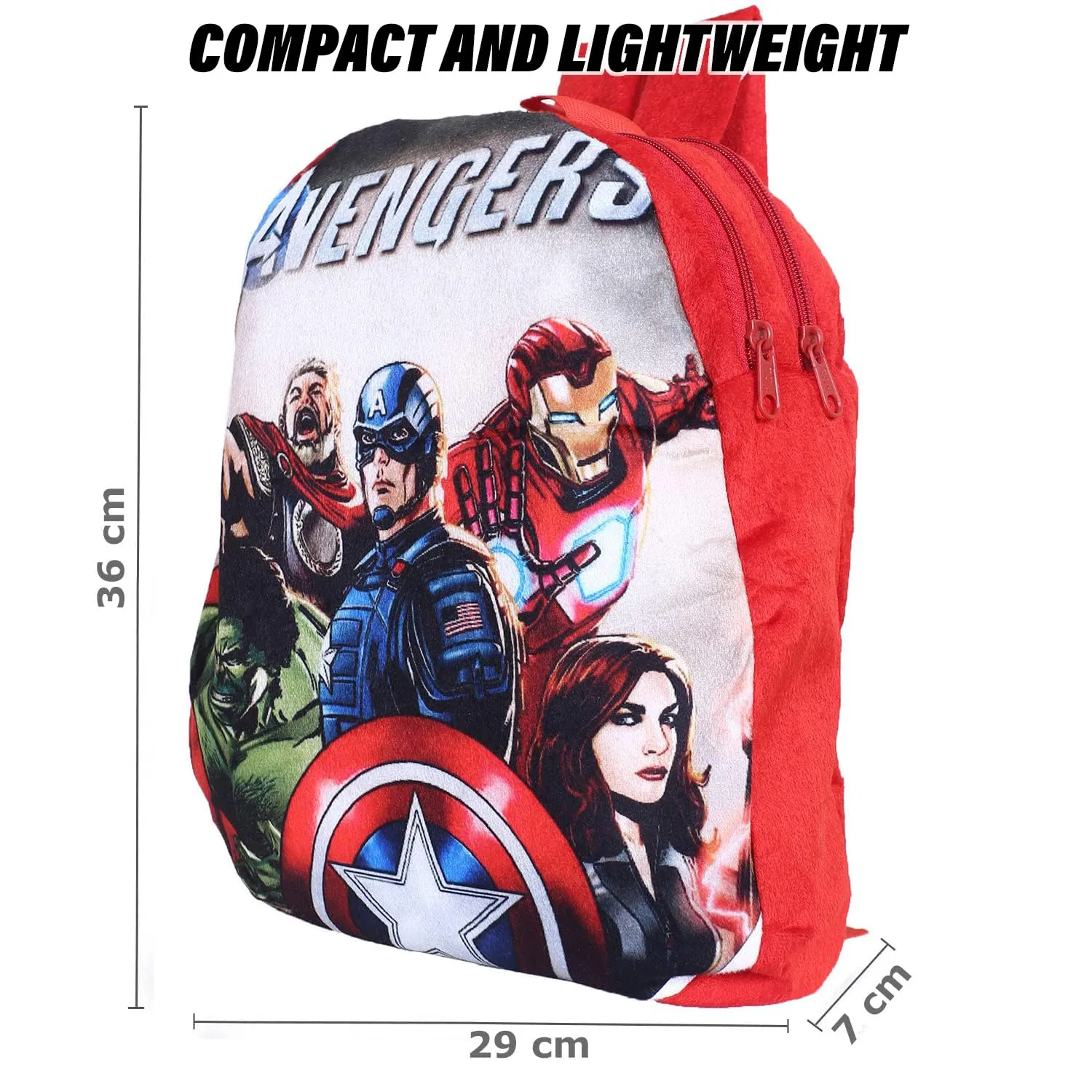 Kuber Industries Marvel Avengers Backpack | 2 Compartment Velvet School Bag | School Bag for Kids | Kids School Backpack | Backpack for School | Red