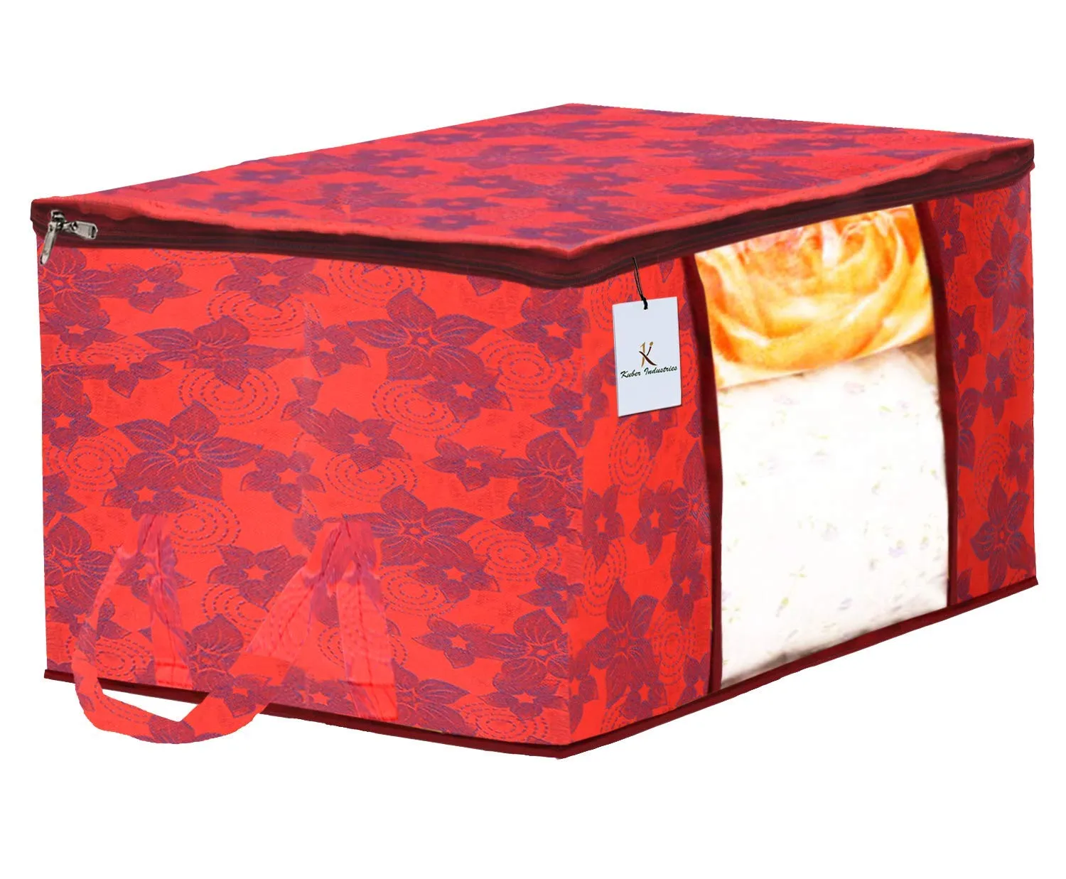 Kuber Industries Metallic Printed Non Woven 3 Pieces Saree Cover and 2 Pieces Underbed Storage Bag, Cloth Organizer for Storage, Blanket Cover Combo Set (Red) -CTKTC038549