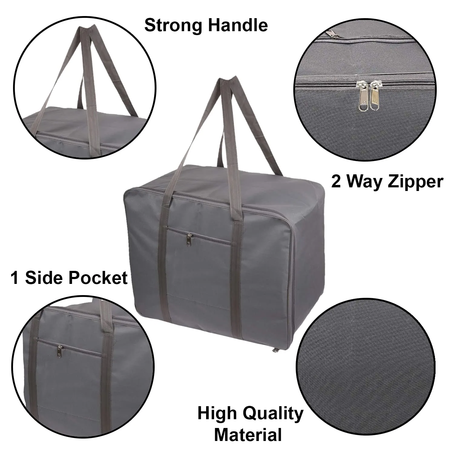 Kuber Industries Moisture Proof Wardrobe Organizer Storage Bag For Clothes With Zipper Closure and Handle- Pack of 2 (Grey)-HS43KUBMART26635, L