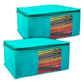 Kuber Industries Multiuses Non-Woven Saree Covers/Clothes Storage Bag/Wardrobe Organizer- Pack of 2 (Blue)