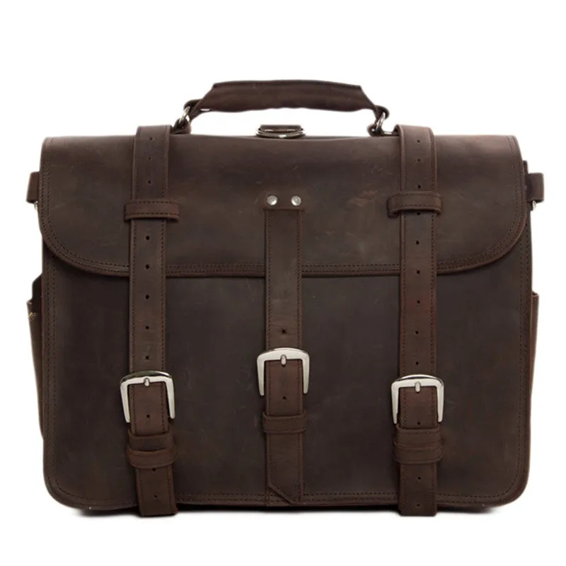 Large Capacity Travel Duffle Genuine Leather 17 Inch Laptop Briefcase Adventure Shoulder Bag