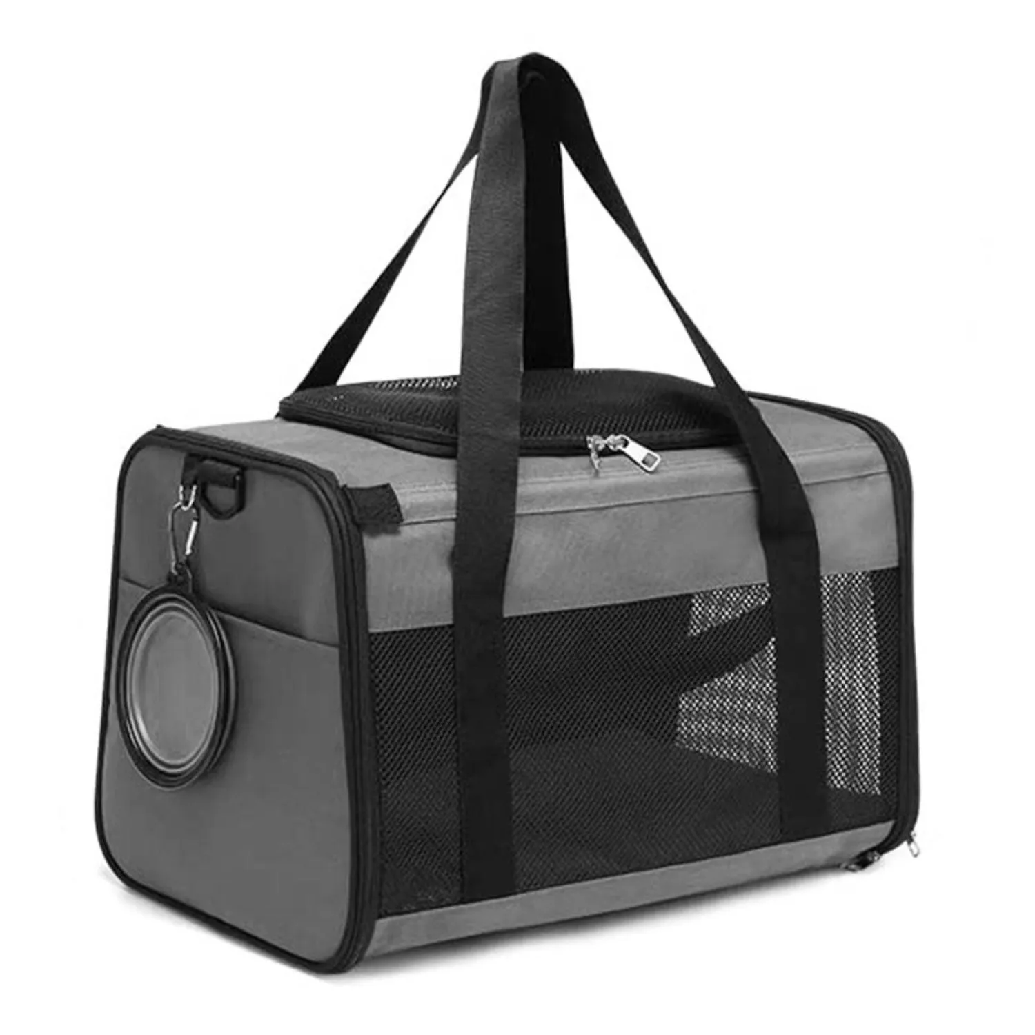 Large Grey Pet Carrier with Fleece Pad and Mesh Windows