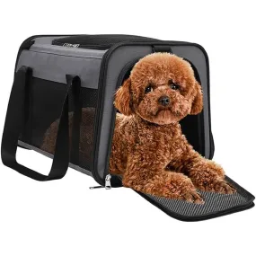 Large Grey Pet Carrier with Fleece Pad and Mesh Windows