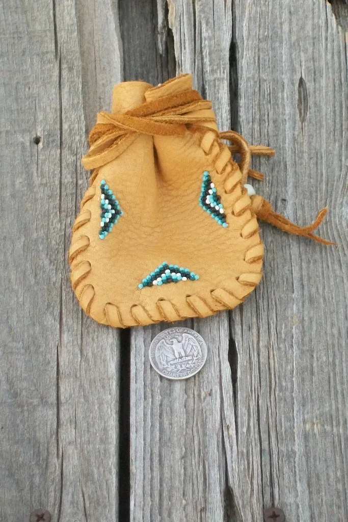 Leather medicine pouch , beaded amulet bag