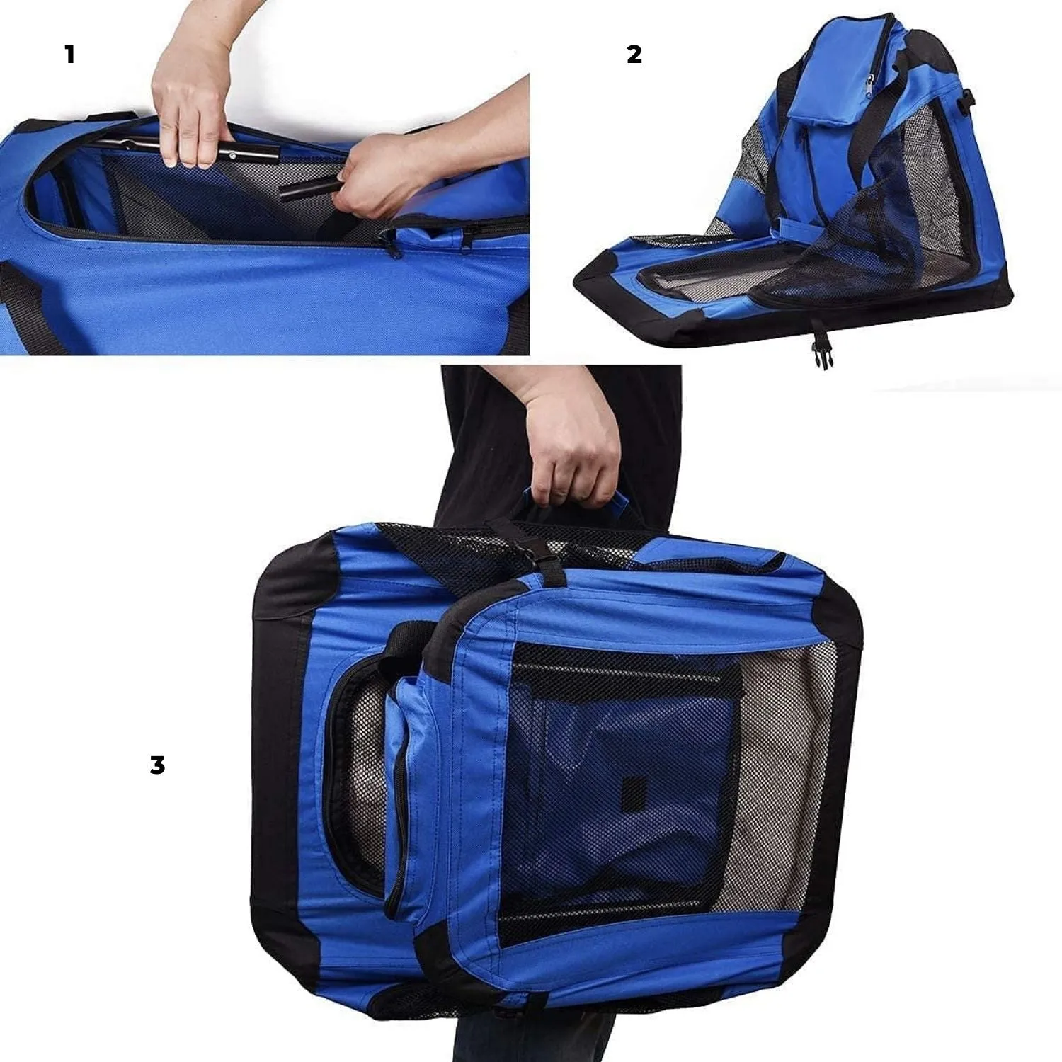 Lightweight XL Portable Pet Carrier, Steel Frame, Blue - FLOOFI