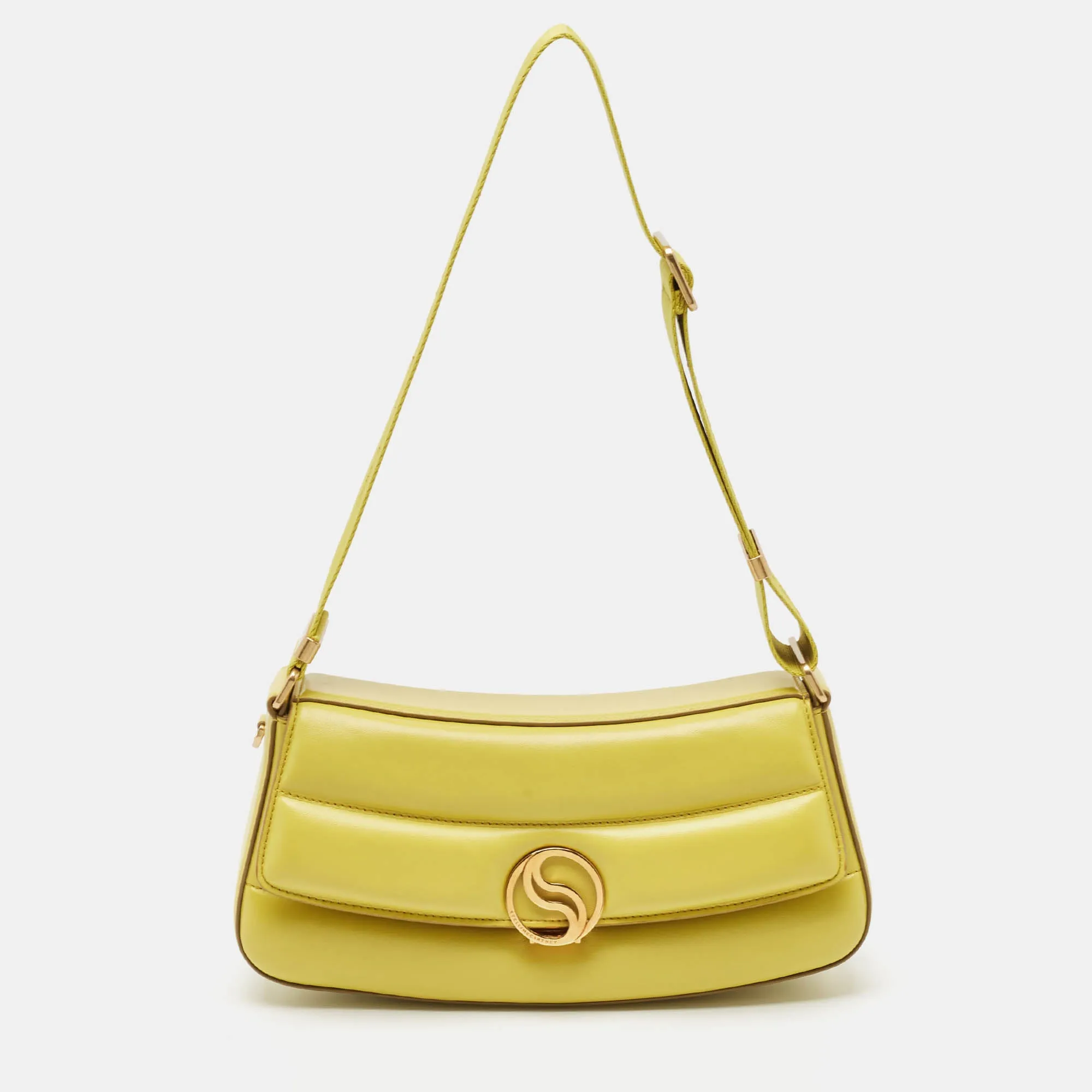 Lime Faux Leather S-Wave Padded Shoulder Bag