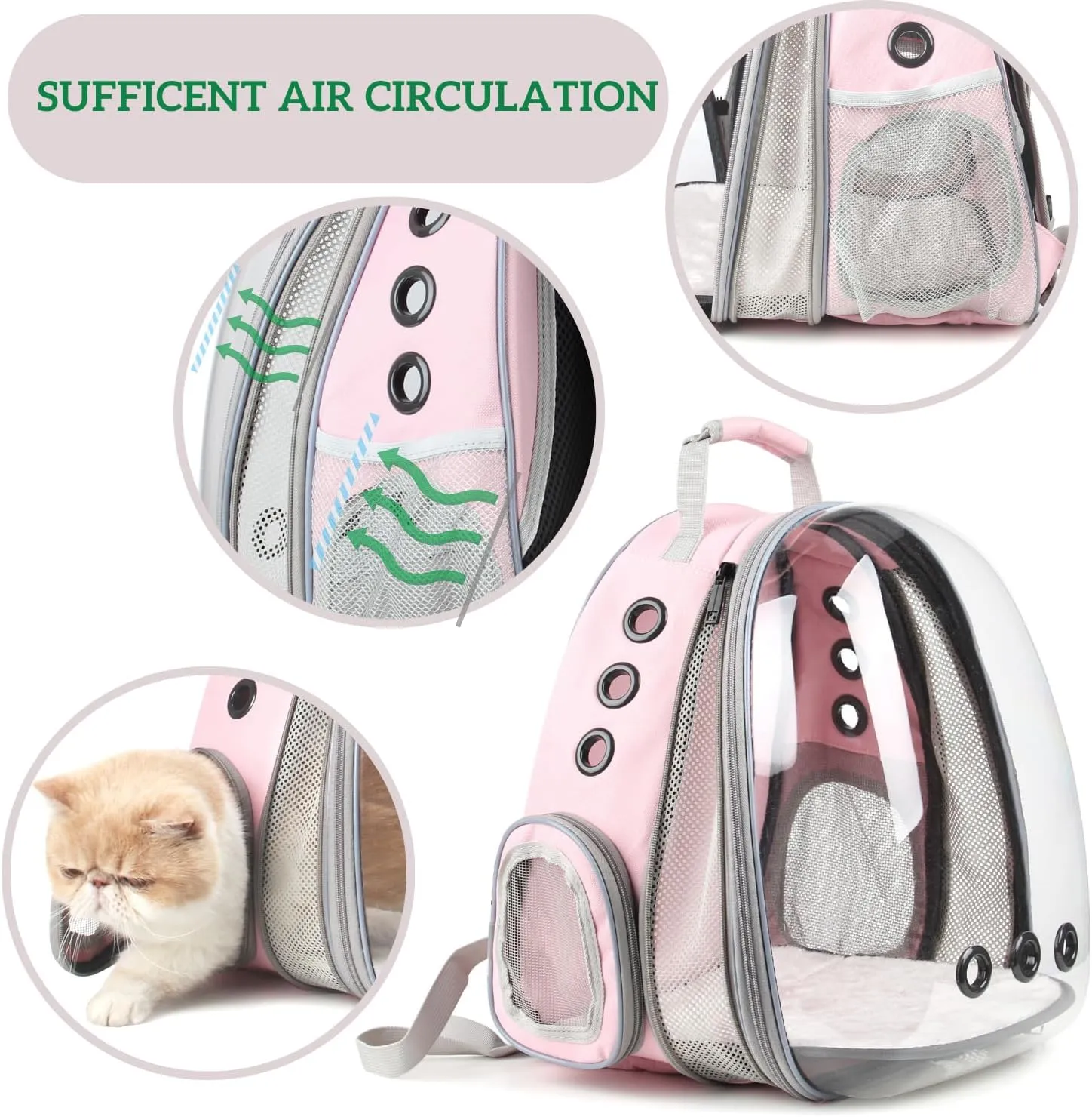 Lollimeow Bubble Pet Carrier Backpack, Airline-Approved for Cats and Puppies, Designed for Travel, Hiking, and Outdoor Adventures (Pink-Front Expandable)