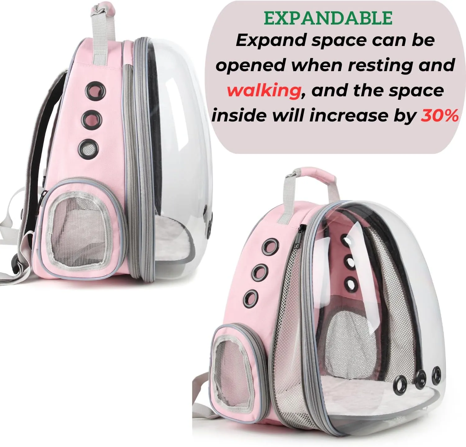 Lollimeow Bubble Pet Carrier Backpack, Airline-Approved for Cats and Puppies, Designed for Travel, Hiking, and Outdoor Adventures (Pink-Front Expandable)