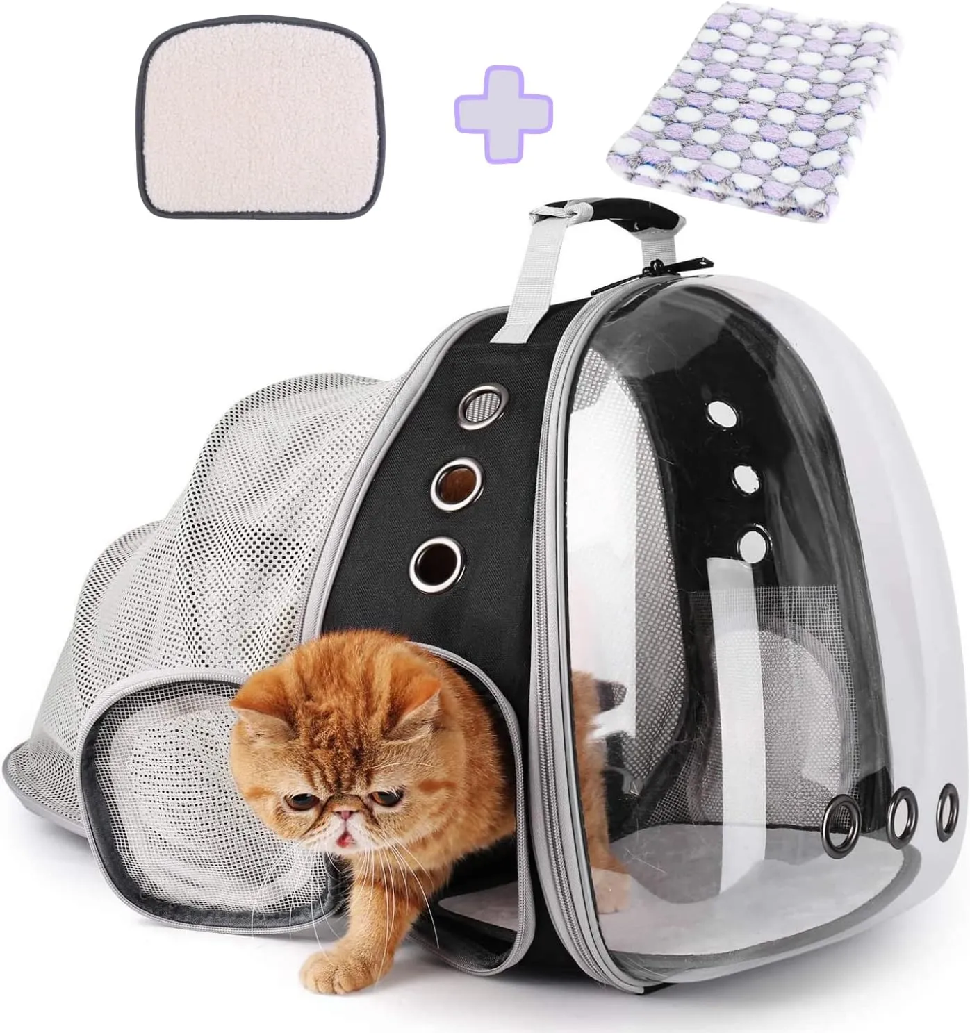 Lollimeow Bubble Pet Carrier Backpack, Airline-Approved for Cats and Puppies, Designed for Travel, Hiking, and Outdoor Adventures (Pink-Front Expandable)