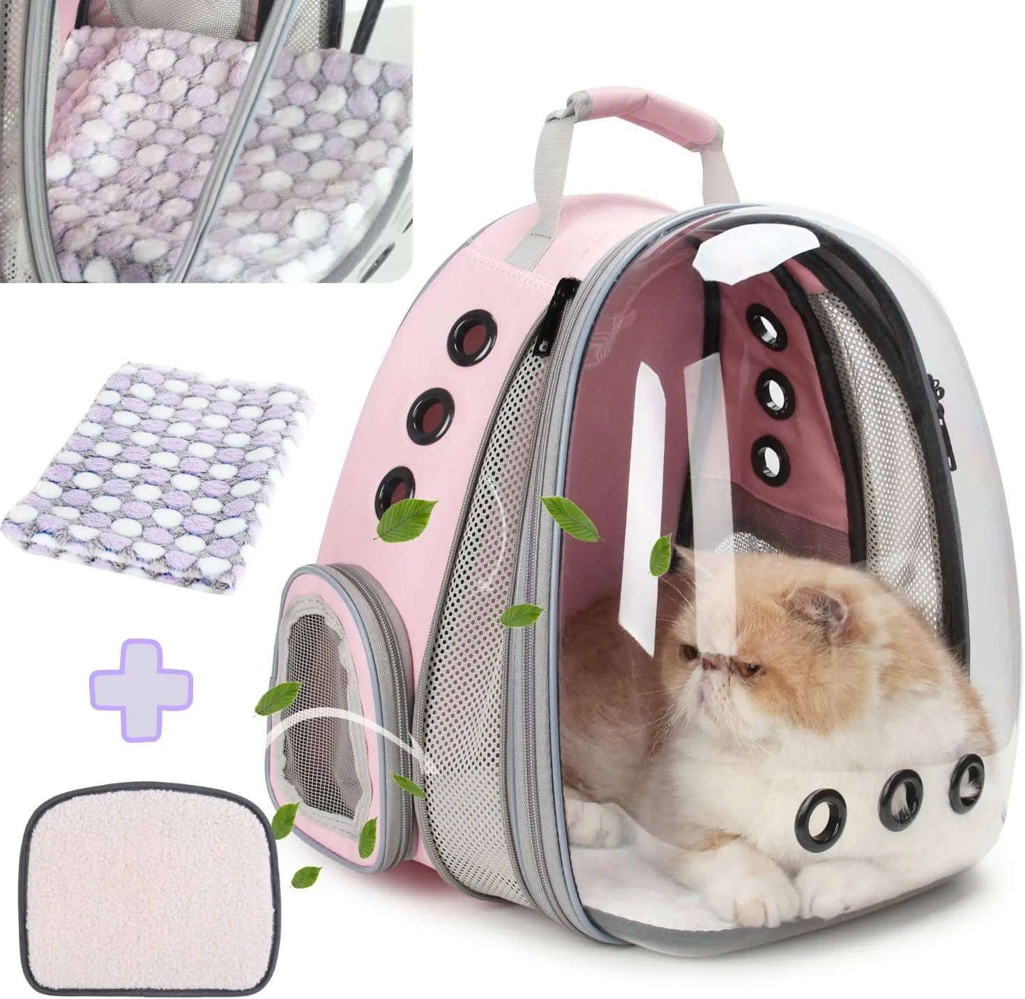 Lollimeow Bubble Pet Carrier Backpack, Airline-Approved for Cats and Puppies, Designed for Travel, Hiking, and Outdoor Adventures (Pink-Front Expandable)