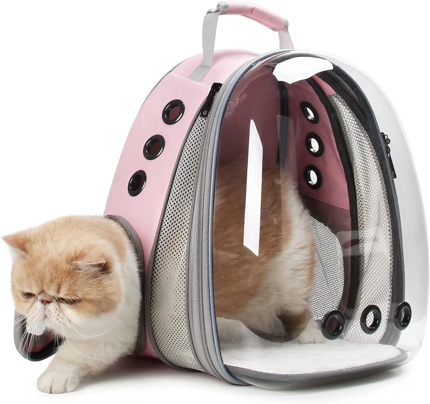 Lollimeow Bubble Pet Carrier Backpack, Airline-Approved for Cats and Puppies, Designed for Travel, Hiking, and Outdoor Adventures (Pink-Front Expandable)