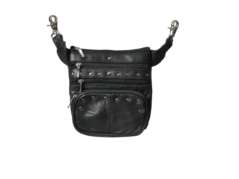 Luxurious Lamb Hip Belt Bag Leather Waist Bag: the Ultimate Black Studded Crossbody Purse for Women and Men - Hip Purse Leather Biker Purse for Ladies - Bayfield Bags