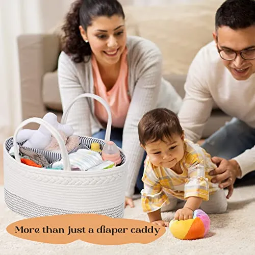 luxury little Diaper Caddy Organizer, Extra Large Cotton Rope Nursery Basket, Changing Table Organizer for Baby Diaper Storage, Portable Car Organizer with Removable Divider, Baby Shower Gifts