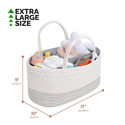 luxury little Diaper Caddy Organizer, Extra Large Cotton Rope Nursery Basket, Changing Table Organizer for Baby Diaper Storage, Portable Car Organizer with Removable Divider, Baby Shower Gifts