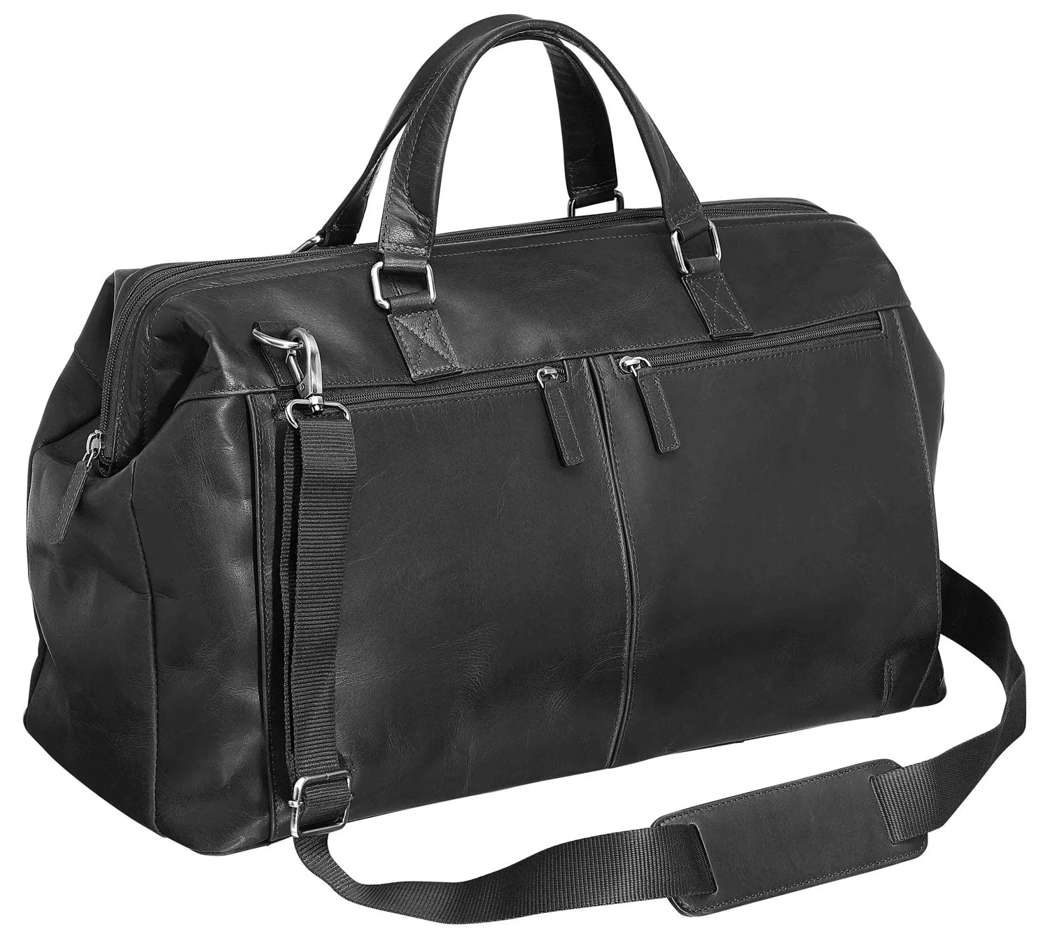 Mancini Leather Classic Carry-on Duffle Bag, 20" x 10" x 13.5", Black