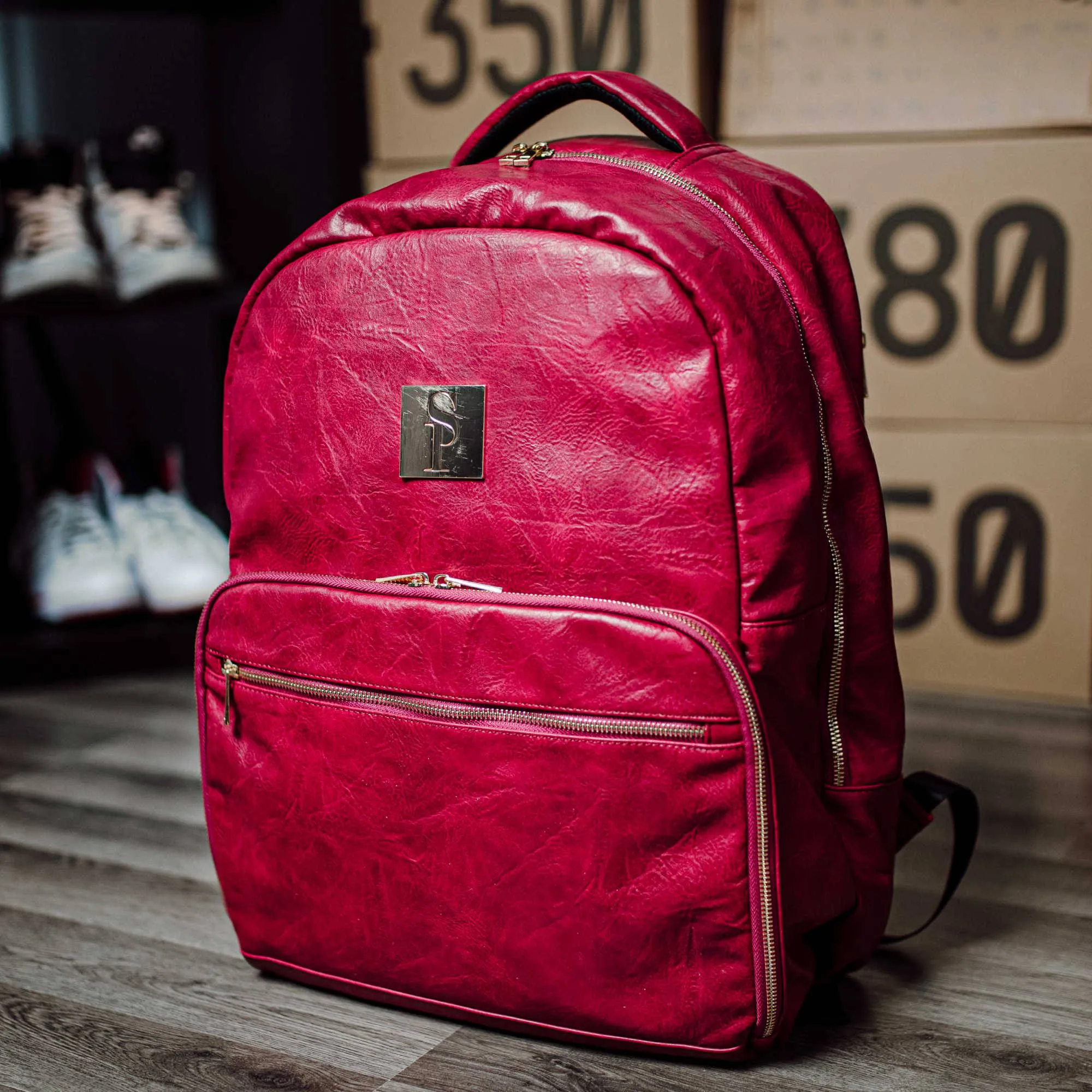 Maroon Tumbled Leather 2 Bag Set (Commuter and Duffle)