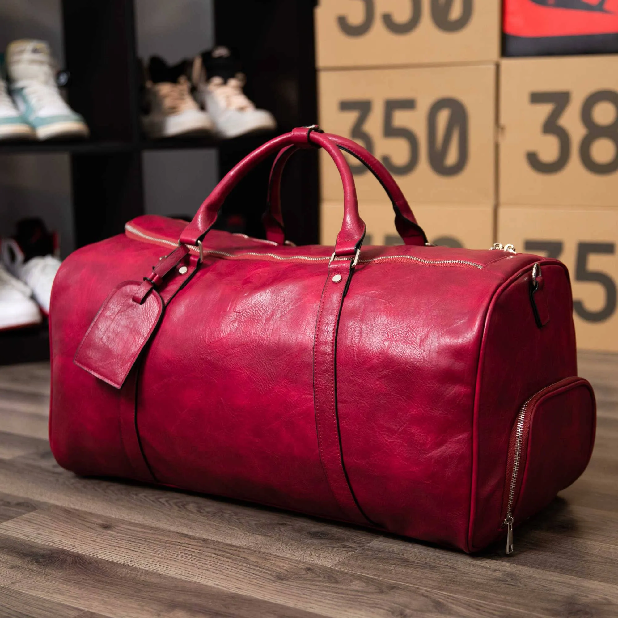 Maroon Tumbled Leather 2 Bag Set (Commuter and Duffle)