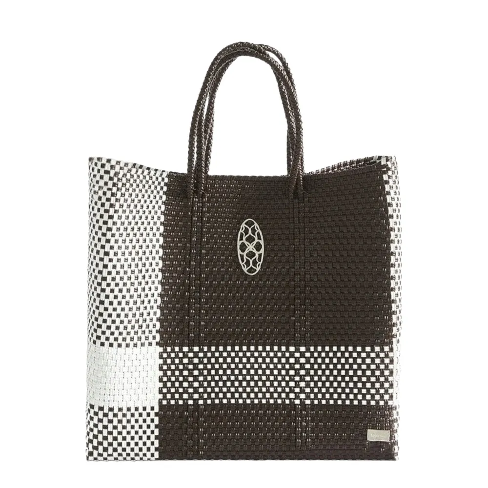 MEDIUM BROWN WHITE TOTE BAG