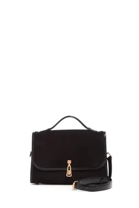 Medium Leonora Flap Bag in Black Suede