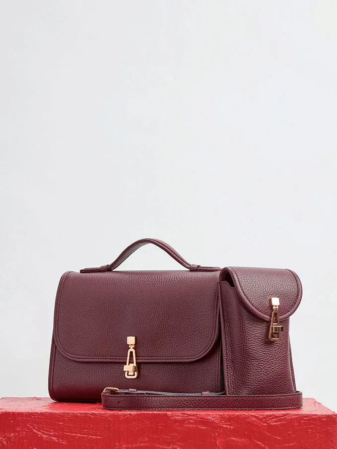 Medium Leonora Flap Bag in Bordeaux Textured Leather