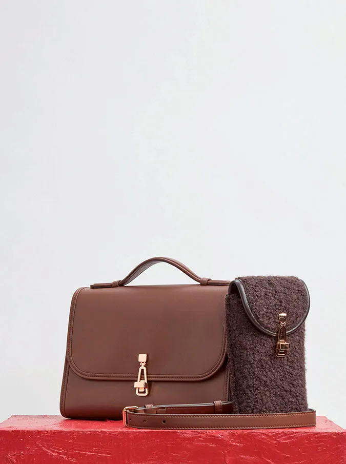 Medium Leonora Flap Bag in Chocolate Leather